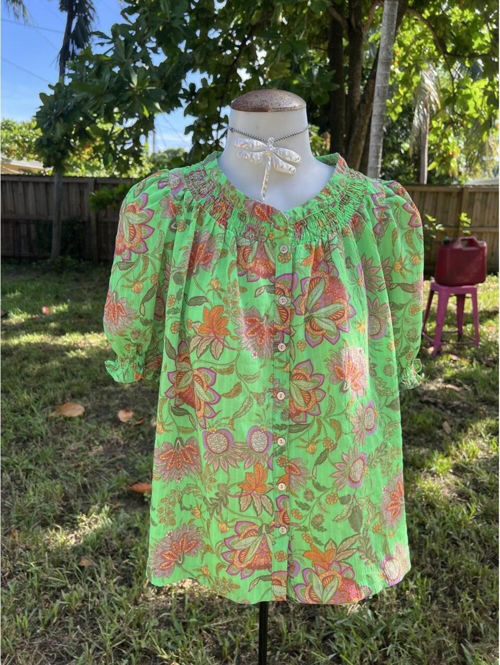 Free People Women's Green and Multi Blous